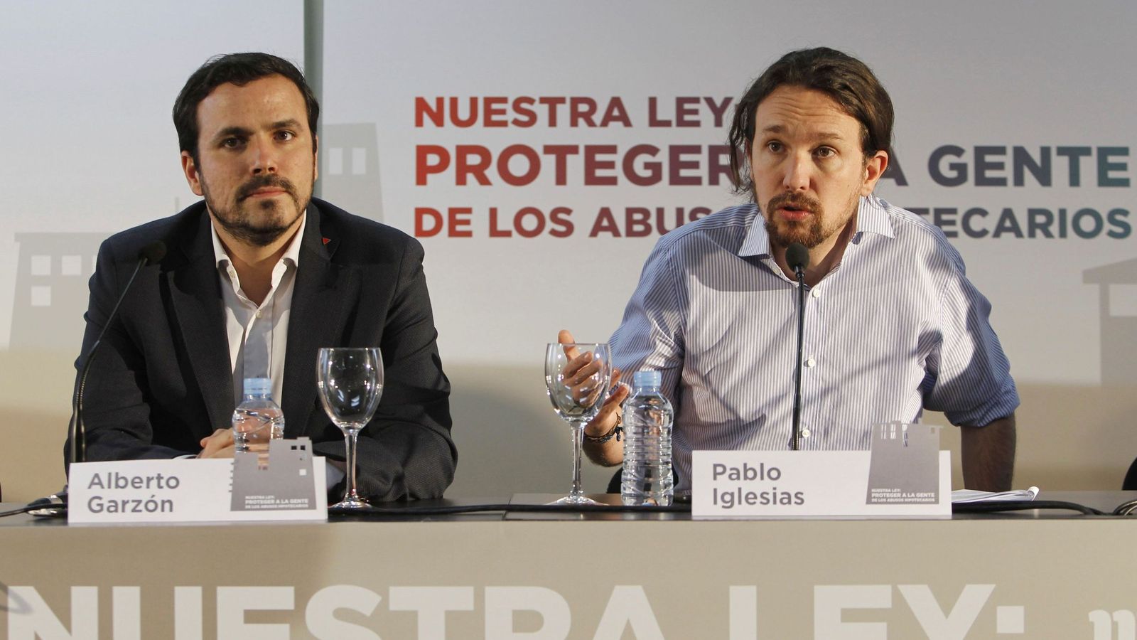 Foto: Pablo Iglesias y Alberto Garzón, líderes de Podemos e IU, el pasado 14 de febrero en Madrid. (EFE)