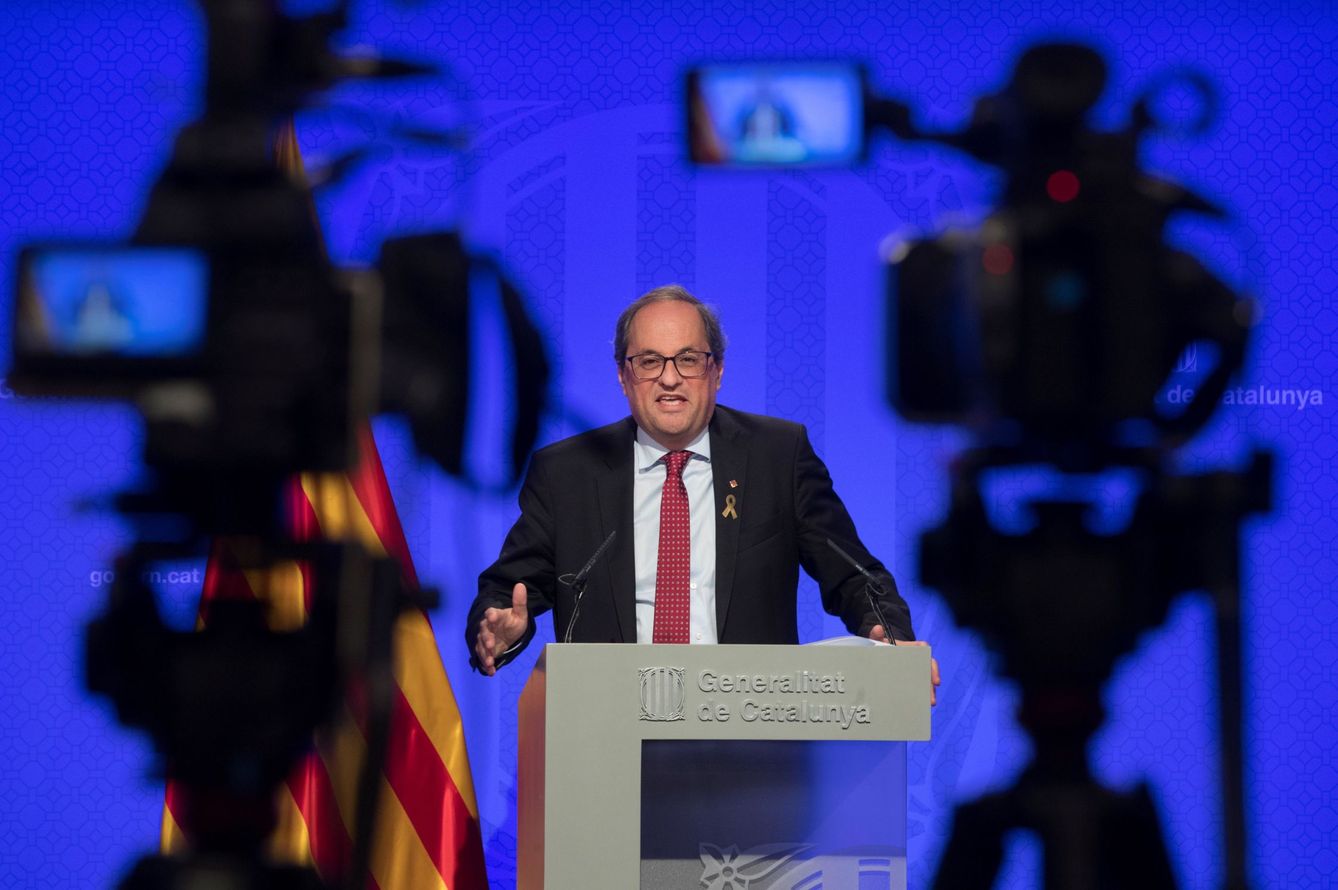 El president de la Generalitat, Quim Torra, en uno de sus frecuentes discursos públicos. (EFE)