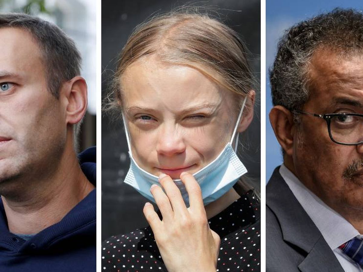 Foto: Alekséi Navalny, Greta Thunberg y Tedros Adhanom. (Reuters/EC)