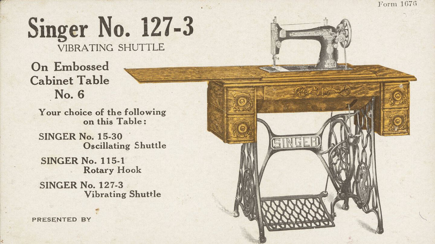 Publicidad de uno de los primeros modelos de la máquina Singer. Fuente: Wikipedia