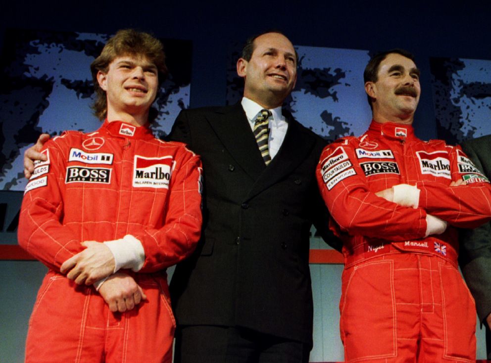Ron Dennis, Nigel Mansell (d) y Jan Magnussen (Reuters) en 1995.