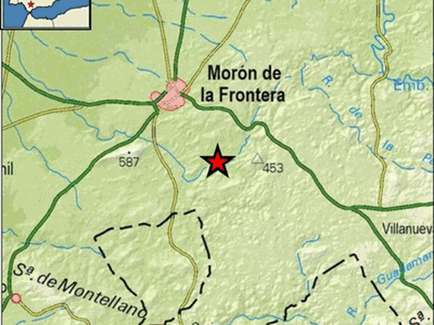 Epicentro del terremoto en las proximidades de Morón de la Frontera. (IGN)