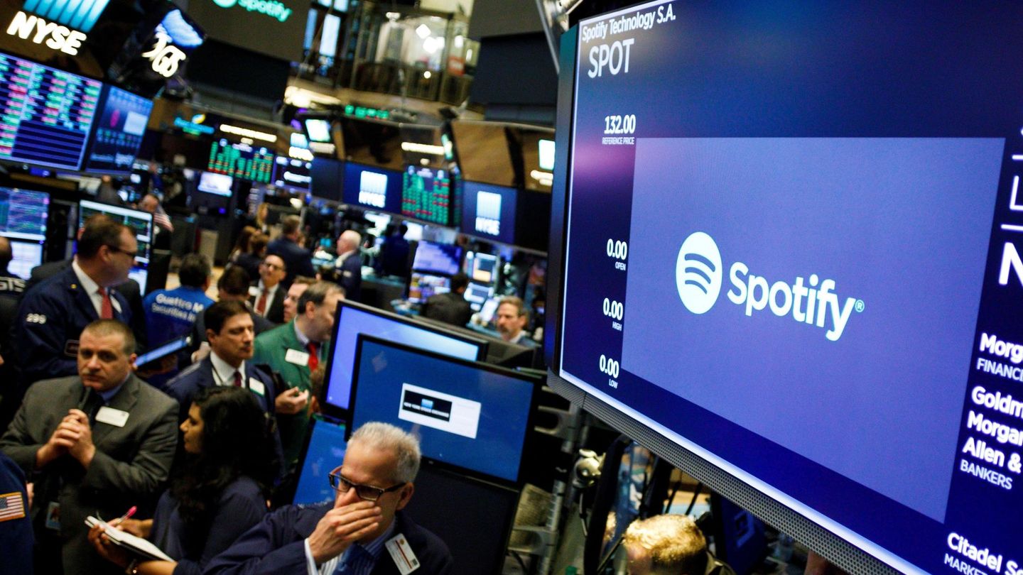 El debut de Spotify en la Bolsa de Nueva York en abril de 2018. (EFE/Justin Lane)