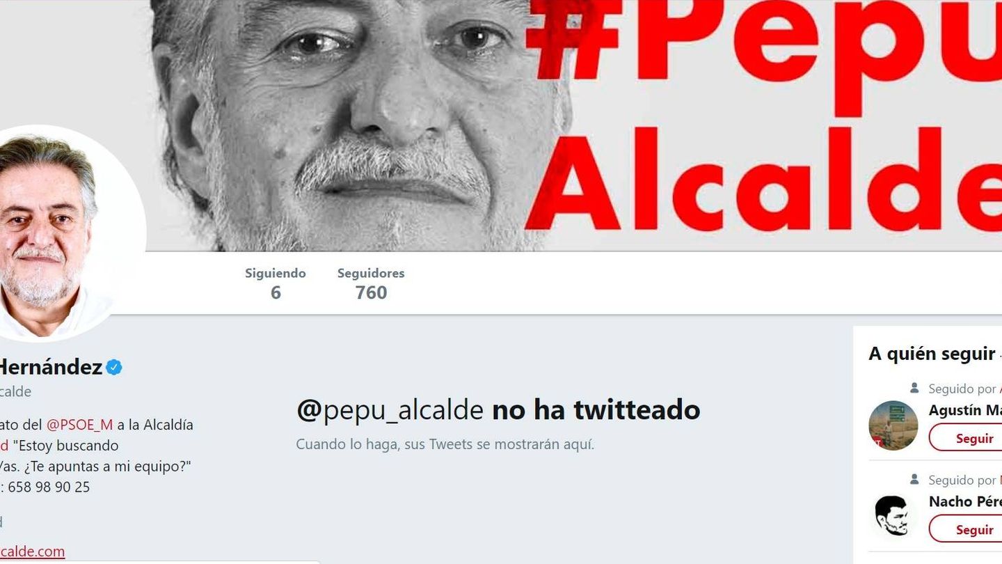 Cuenta de Twitter abierta por Pepu Hernández como precandidato socialista a la alcaldía de Madrid. 