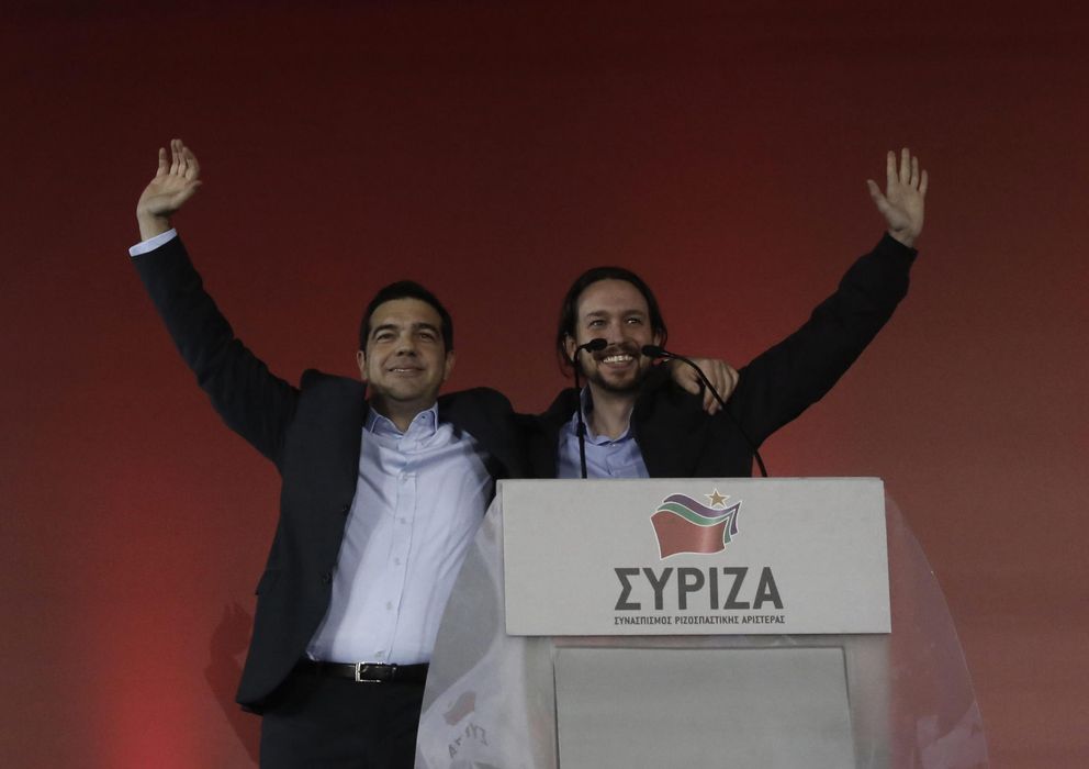 Foto: El líder de Syriza, Alexis Tsipras, acompañado del líder de Podemos, Pablo Iglesias. (EFE)