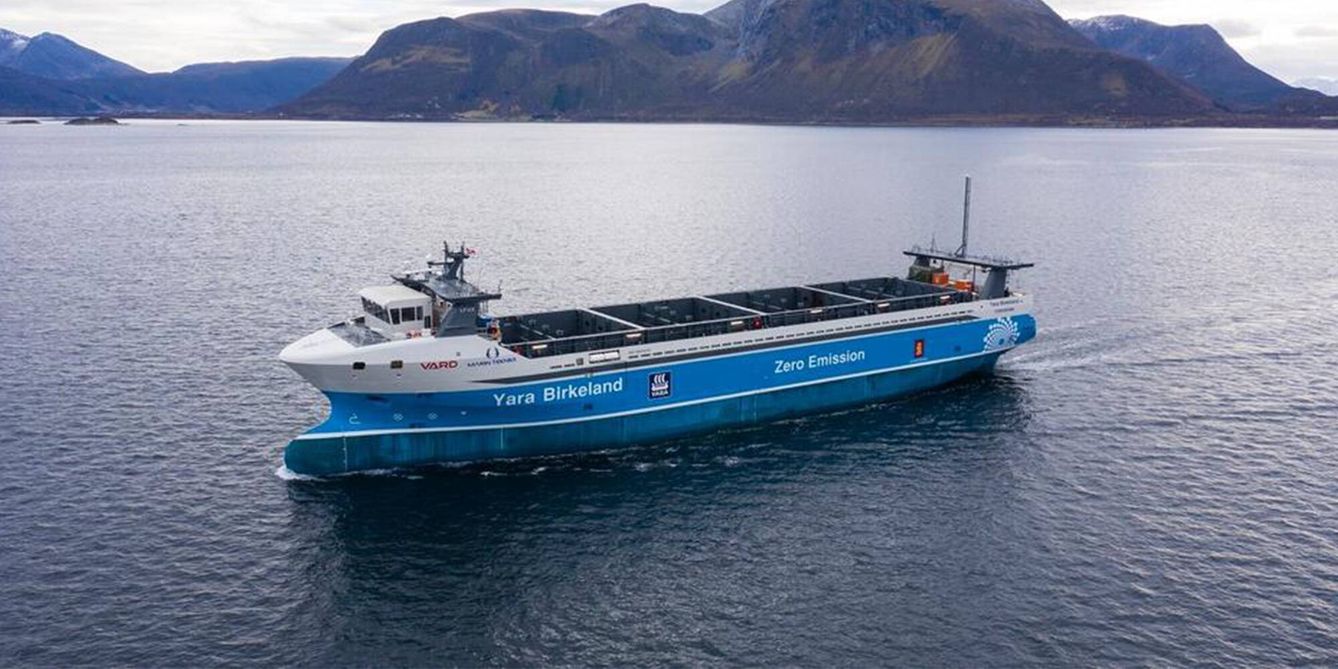 El Yara Birkeland, primer carguero 100% eléctrico y autónomo del mundo, ahora en pruebas. (Yara)