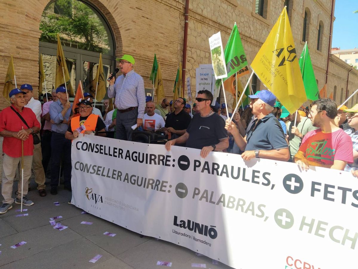 Foto: Protesta este viernes ante la sede de la Conselleria de Agricultura. (AVA-Asaja)
