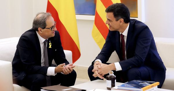 Foto: El presidente del Gobierno, Pedro Sánchez, y el 'president' de la Generalitat, Quim Torra, en La Moncloa. (EFE)