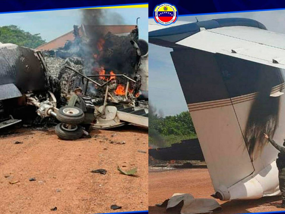 Foto: Las imágenes del avión en llamas que ha facilitado el Gobierno de Venezuela (Twitter)