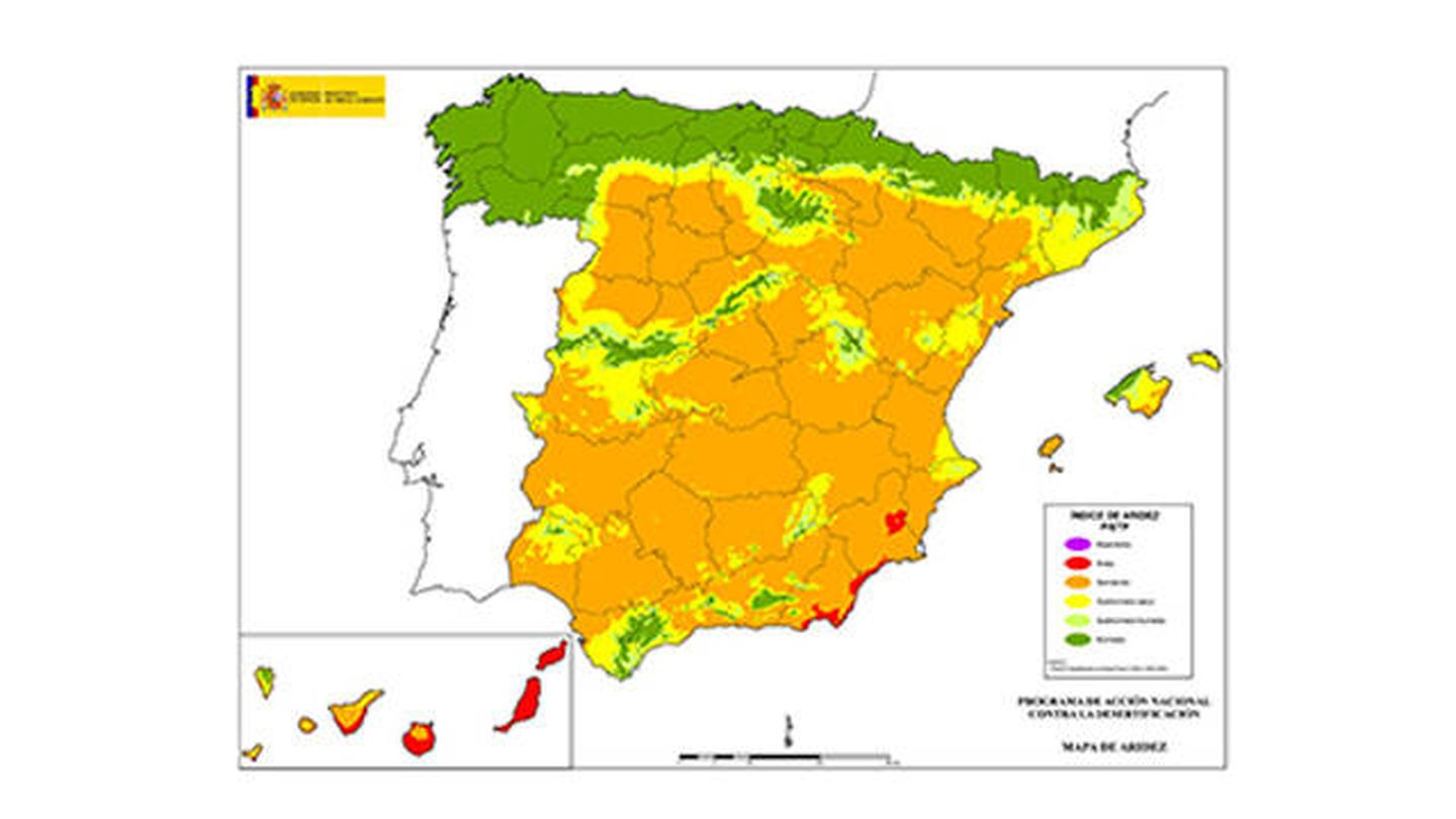 Mapa de aridez de España. (Gráfico: MITECO).