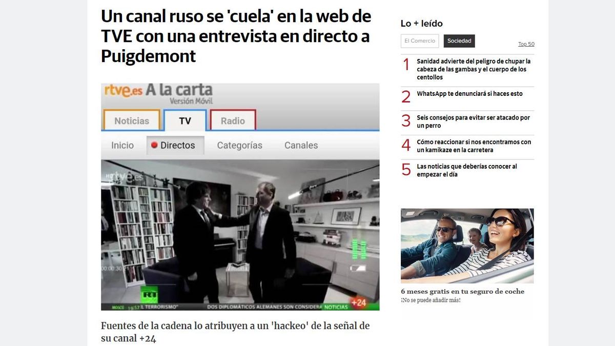 Puigdemont y RT, historia de un 'hackeo' en TVE