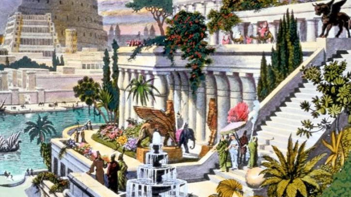 Ilustración del siglo XIX sobre los Jardines de Babilonia 