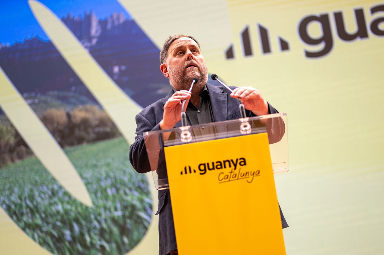 Oriol Junqueras interviene durante el acto 'Guanya Catalunya'. (Europa Press/Lorena Sopêna)