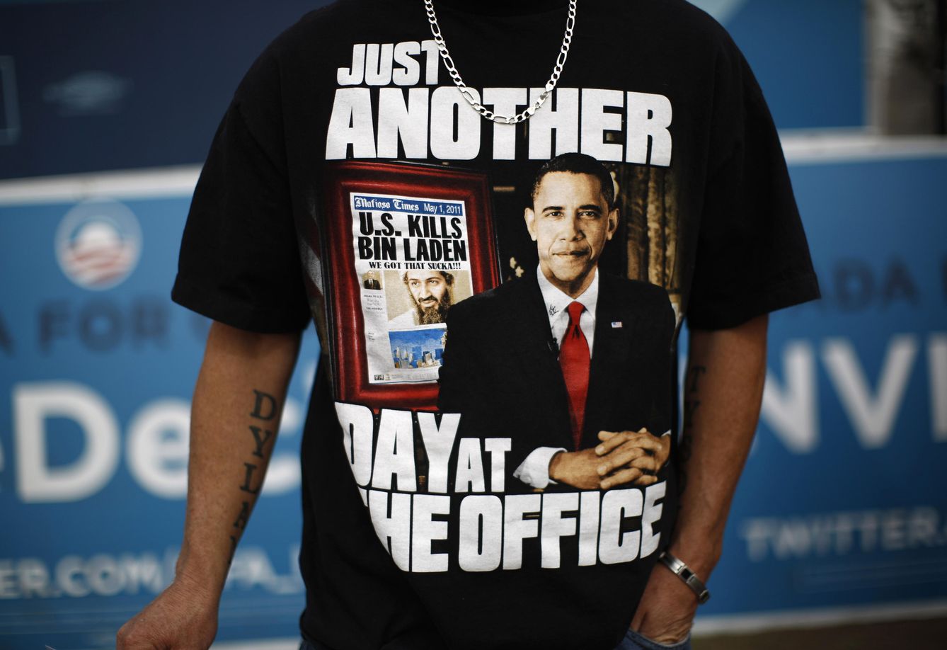 Un votante de Barack Obama con una camiseta sobre la muerte de Bin Laden, en Las Vegas, Nevada (Reuters).