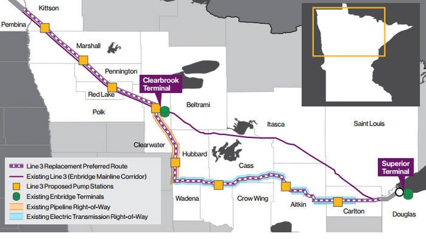 Trazado del oleoducto Line 3. (Minnesota Gov)