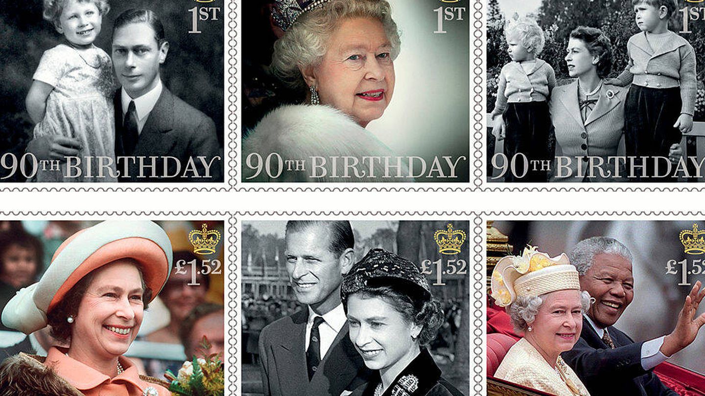 Sellos emitidos para conmemorar el 90º cumpleaños de la reina. (Getty)