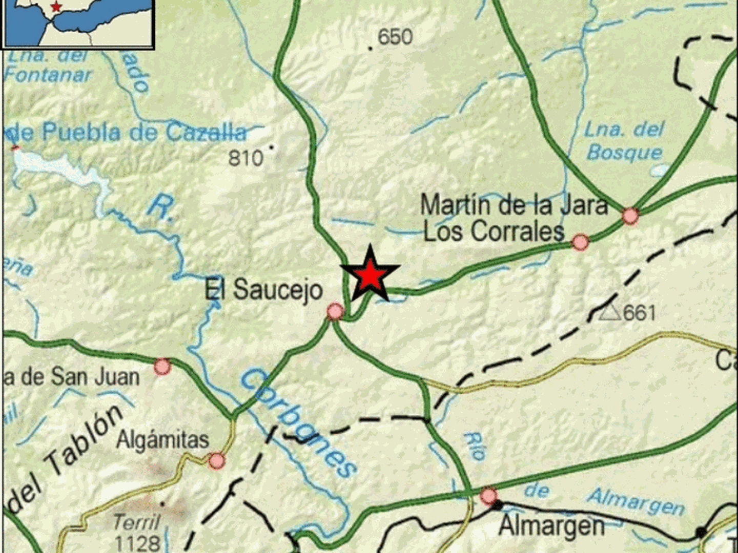 Epicentro del terremoto en las proximidades de El Saucejo. (IGN)