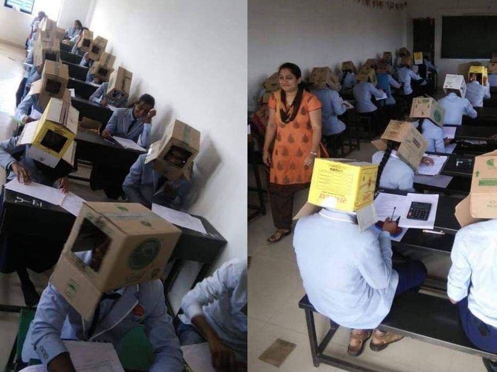 Foto: Algunos alumnos decidieron no ponerse las cajas, pero fueron los menos (Foto: Twitter)