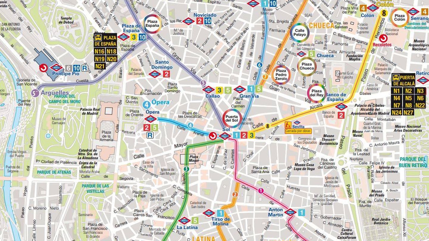 Mapa para moverse caminando o en transporte público por Madrid durante el Orgullo Gay 2018