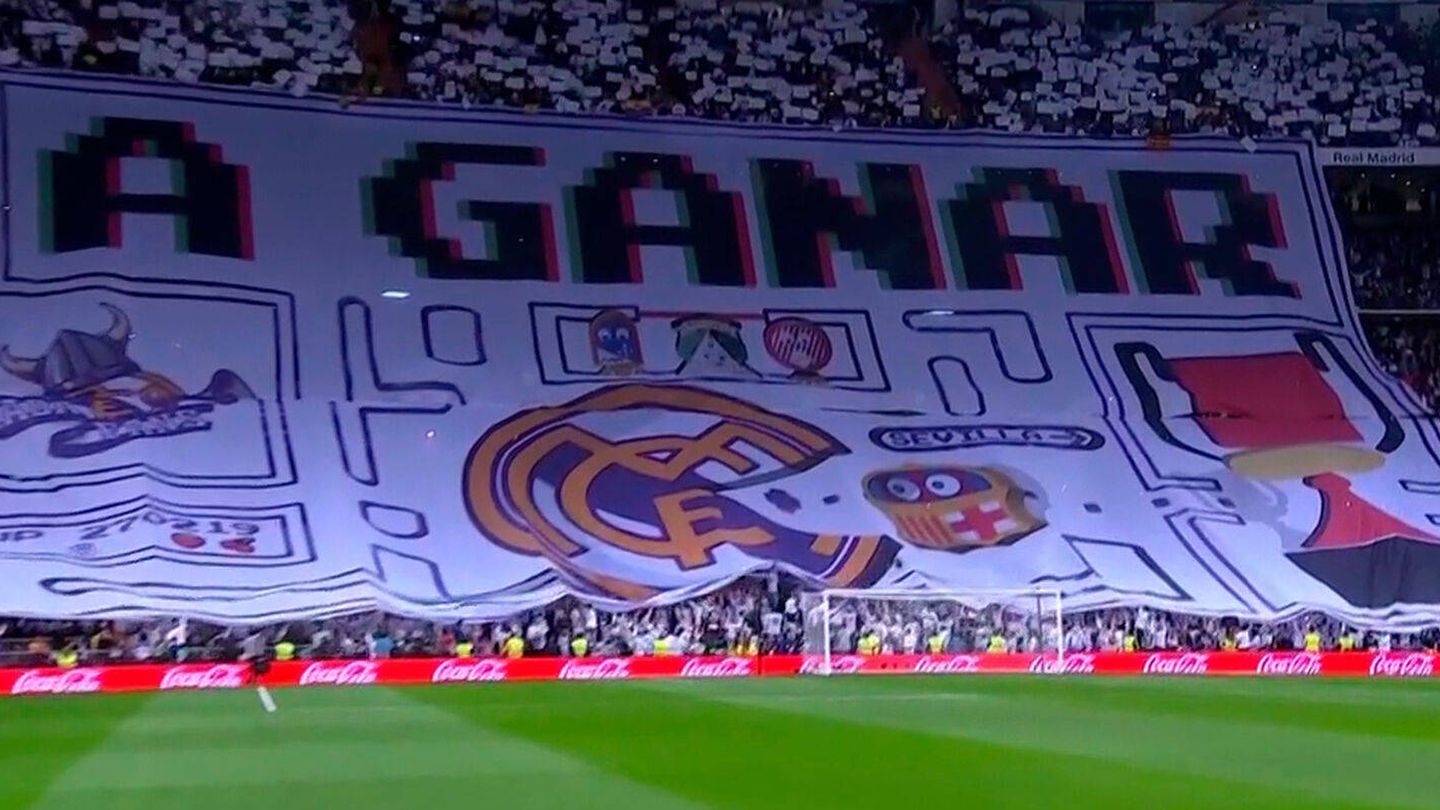 Este fue el 'tifo' que se desplegó en la Grada Fans del Bernabéu.