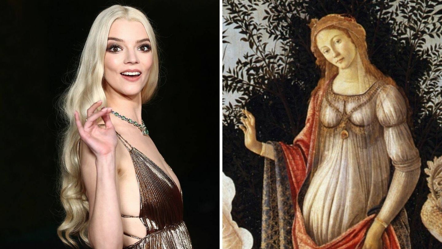 Anya Taylor-Joy y 'La primavera' de Sandro Botticelli. (Getty/Matt Winkelmeyer)