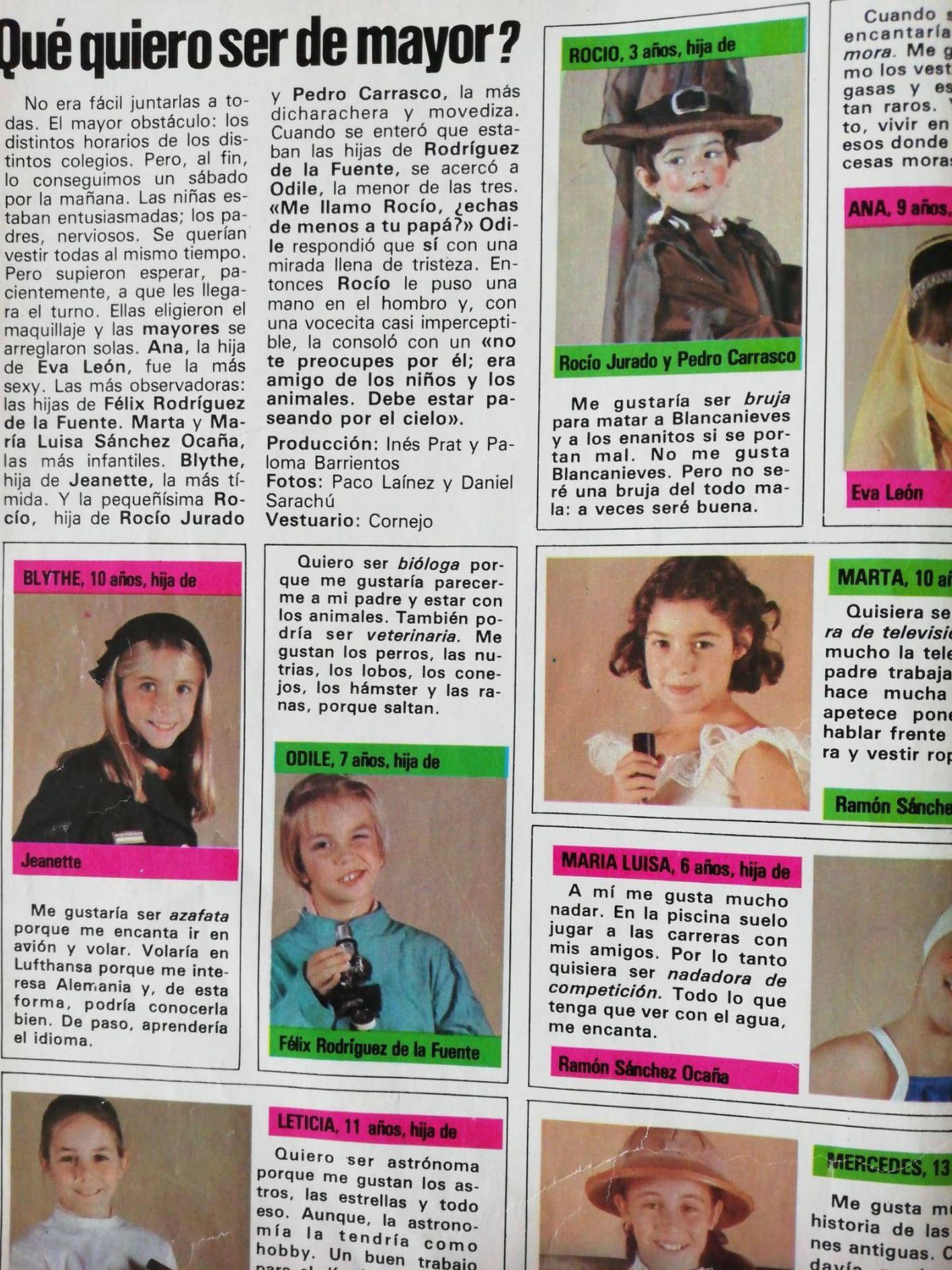 Revista 'Protagonistas' de 1980 donde una Odile niña ya decía que quería ser bióloga.