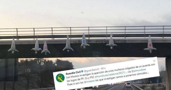 Foto: La Guardia Civil ha criticado la supuesta labor de los Mossos en la investigación de los muñecos colgados de un puente (@Societatcc)