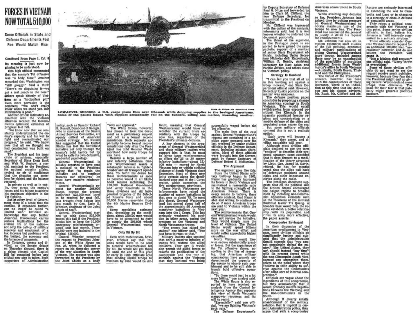 Portada del New York Times del 10 de marzo de 1968