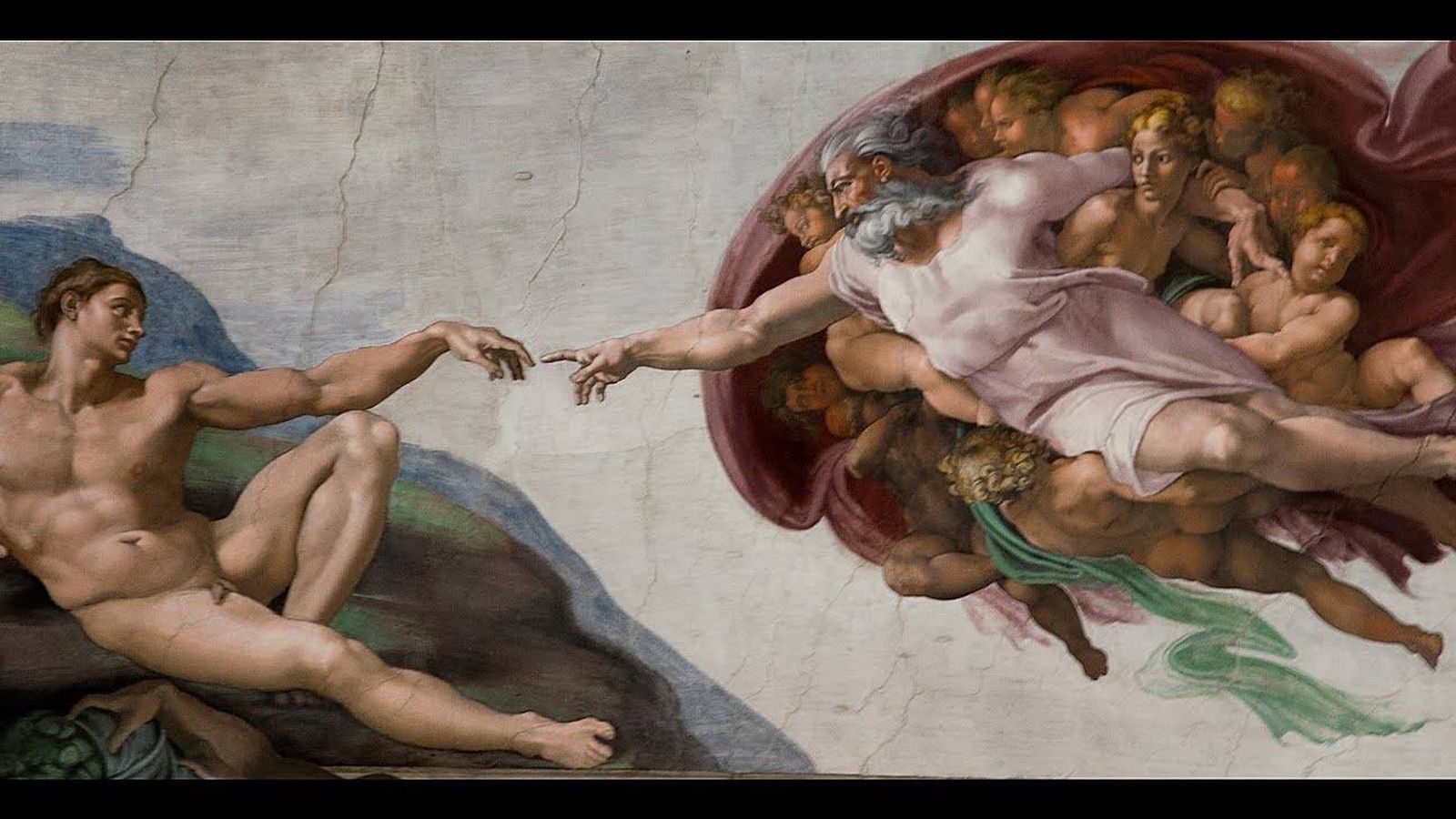 Foto: 'La creación de Adán', de Miguel Ángel, en la Capilla Sixtina, con el Creador a punto de tocarlo con un dedo para darle la vida.