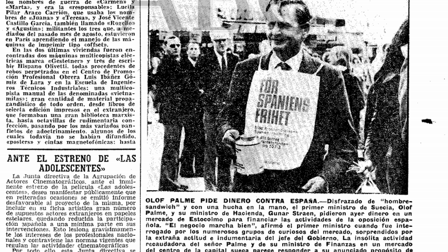 Ejemplar de archivo del diario ABC en 1975, en el que critica a Palme