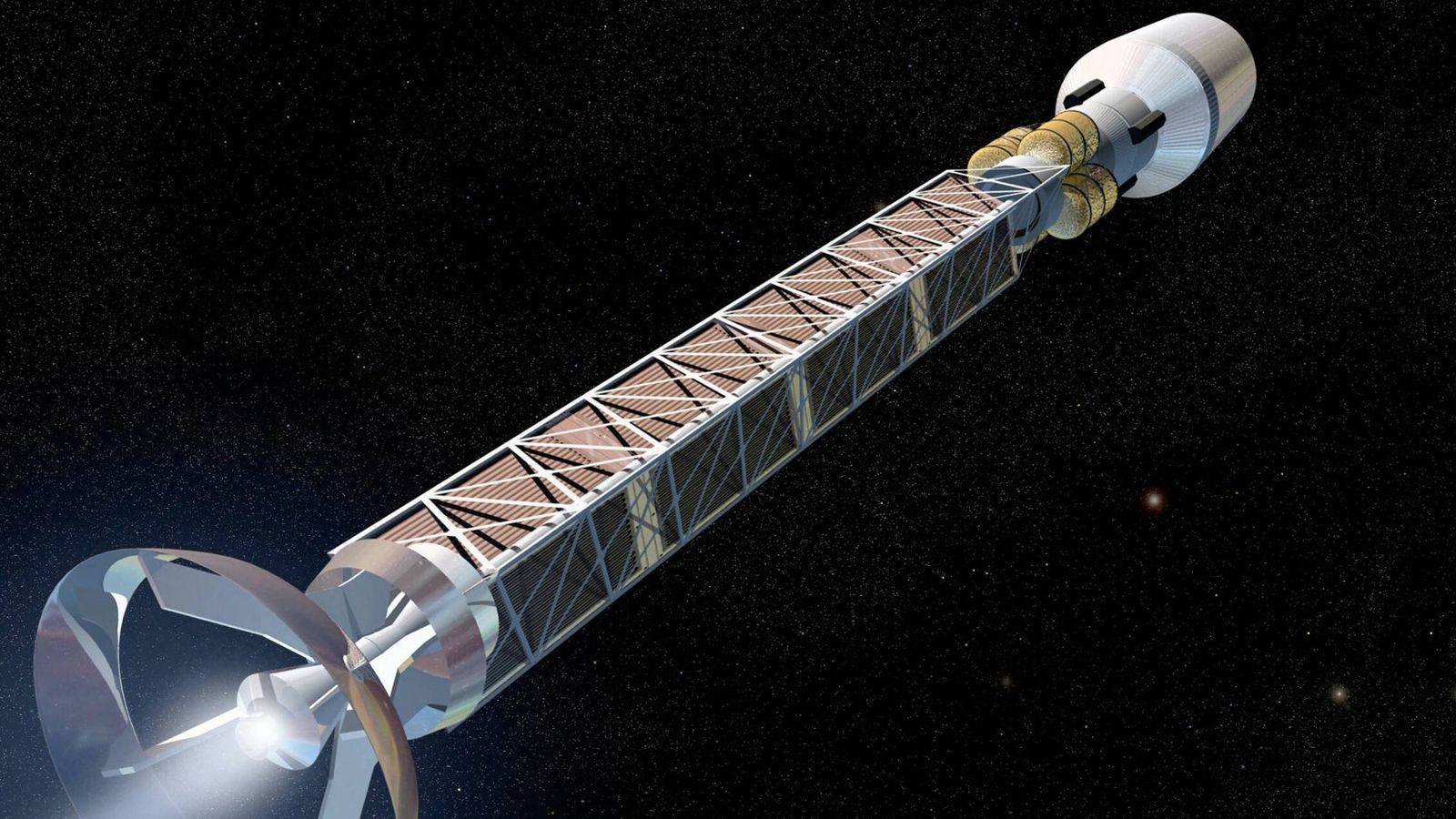 Concepto de nave espacial con motor de antimateria. (NASA)