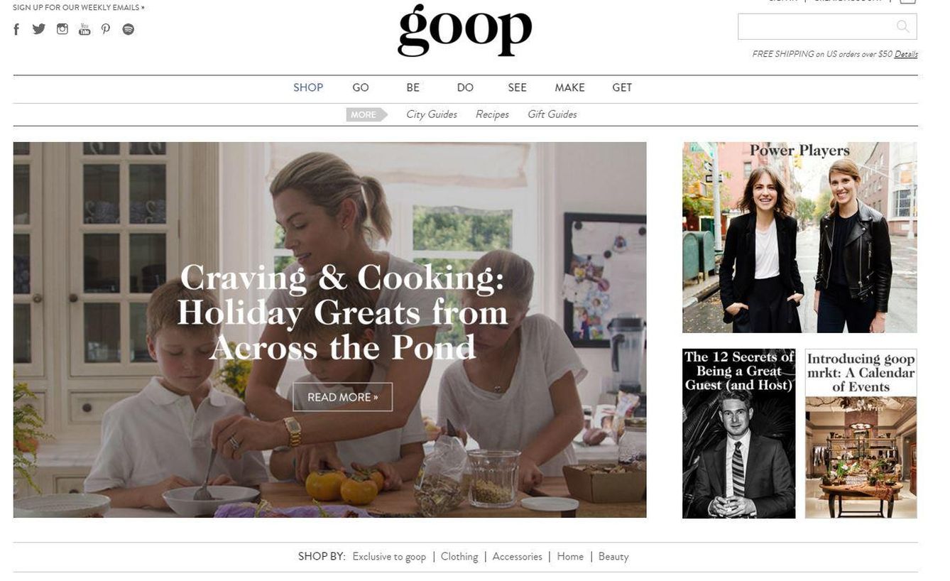 Portada de la web de Gwyneth Paltrow, 'Goop'.