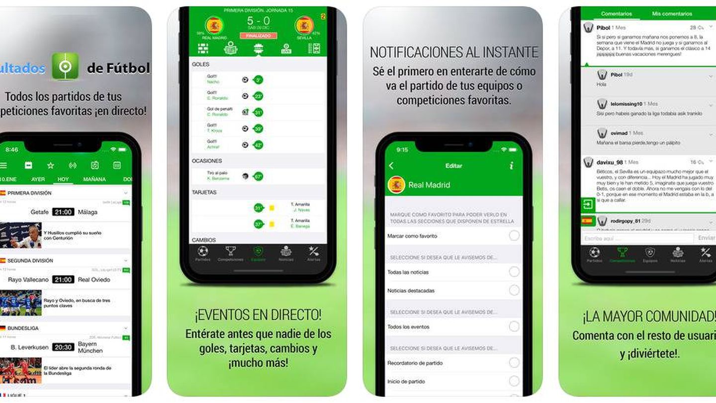 Imágenes de la 'app' Resultados de fútbol en su versión para iPhone