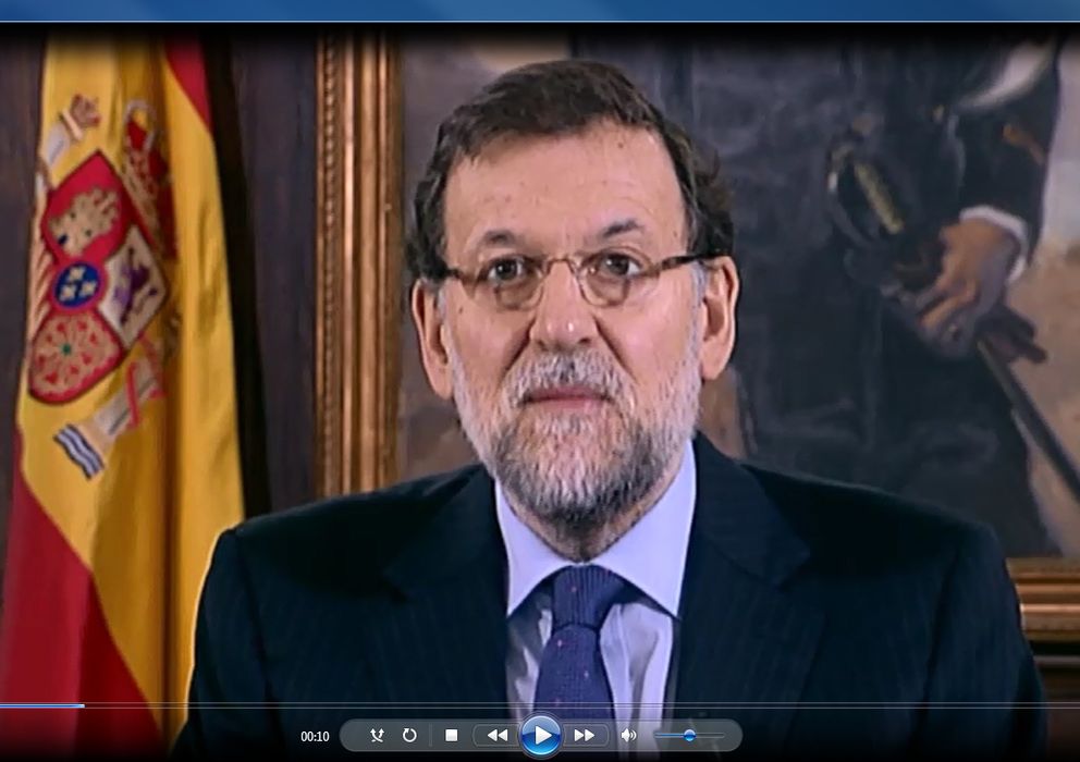 Foto: El presidente del Gobierno, Mariano Rajoy, durante la videoconferencia esta mañana 