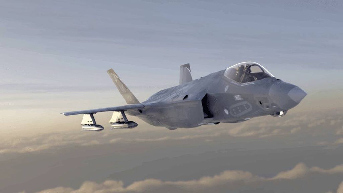 El F-35 con cuatro Makos montados externamente. Internamente puede llevar dos más. (Lockheed Martin)