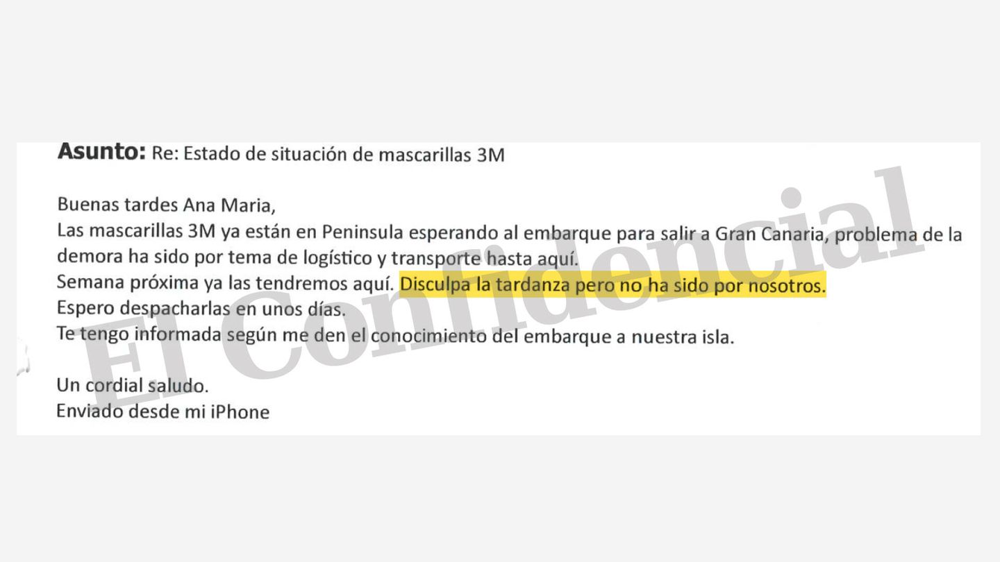 El correo que Rayco envió a Afonso en diciembre de 2020 para justificar el retraso.