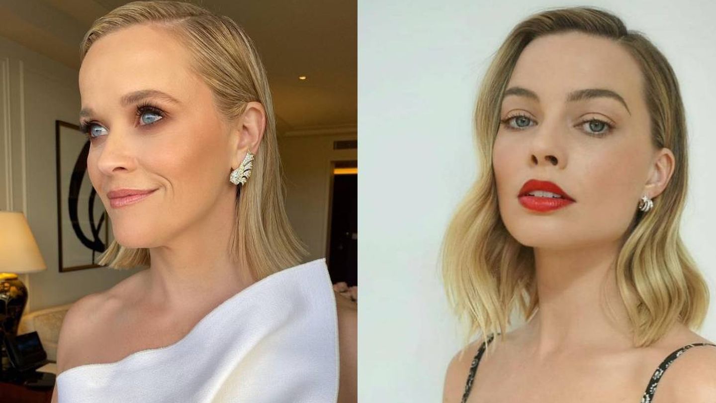 Reese Witherspoon y Margot Robbie, con su lob a un lado pero peinado con dos estilos distintos. (Instagram)