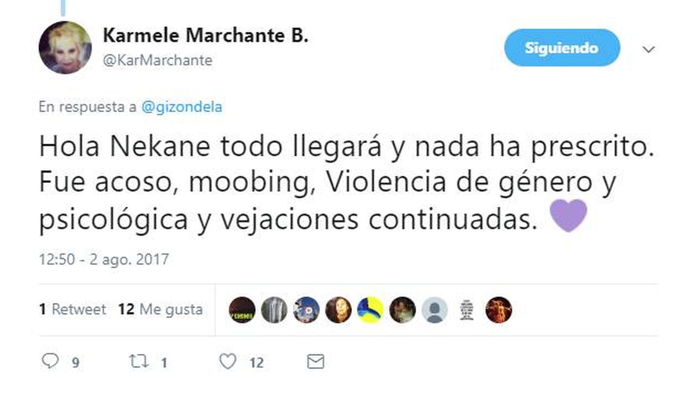 El incendiario tweet de Karmele Marchante sobre 'Sálvame'.