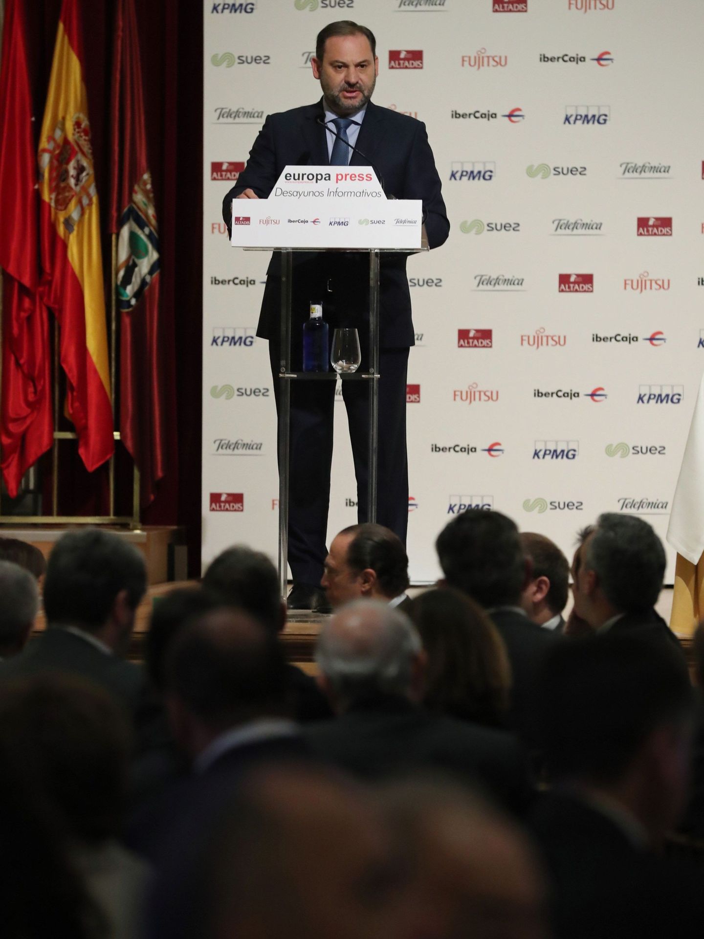 José Luis Ábalos, durante su intervención en el desayuno informativo de Europa Press. (EFE)