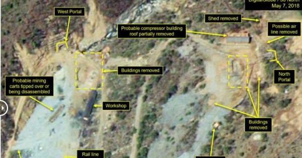 Foto: Imagen de satélite del centro de pruebas nucleares de Punggye-ri, en Corea del Norte, publicada por la web 38 North