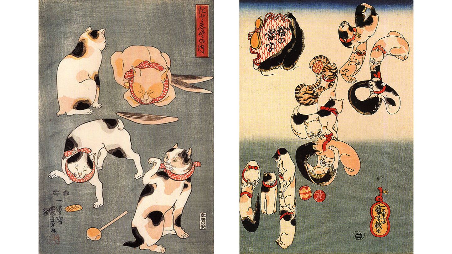 Grabados en madera de representaciones de gatos, hechos entre 1841 y 1843. (Wikimedia)