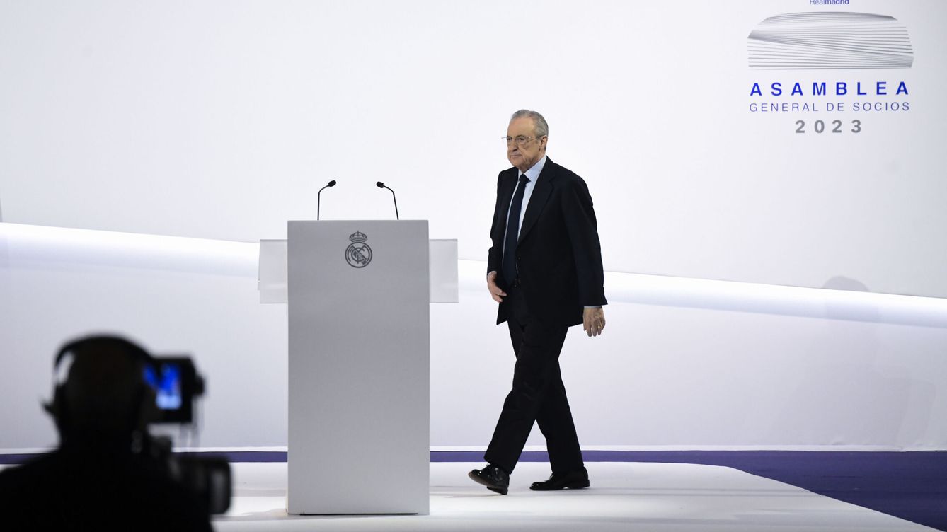 Foto: Florentino Pérez, durante la asamblea general del Real Madrid. (EFE/Víctor Lerena)