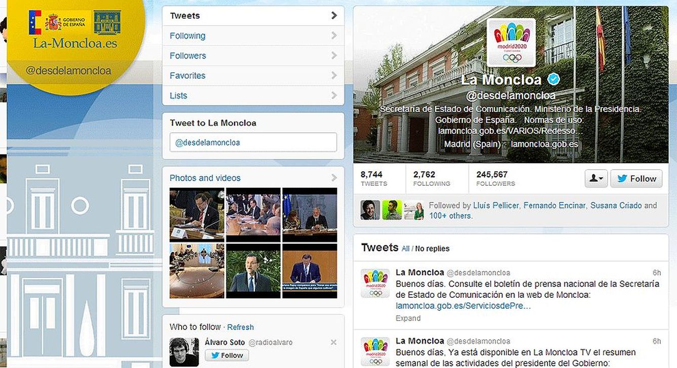 Así era al principio el Twitter de La Moncloa.