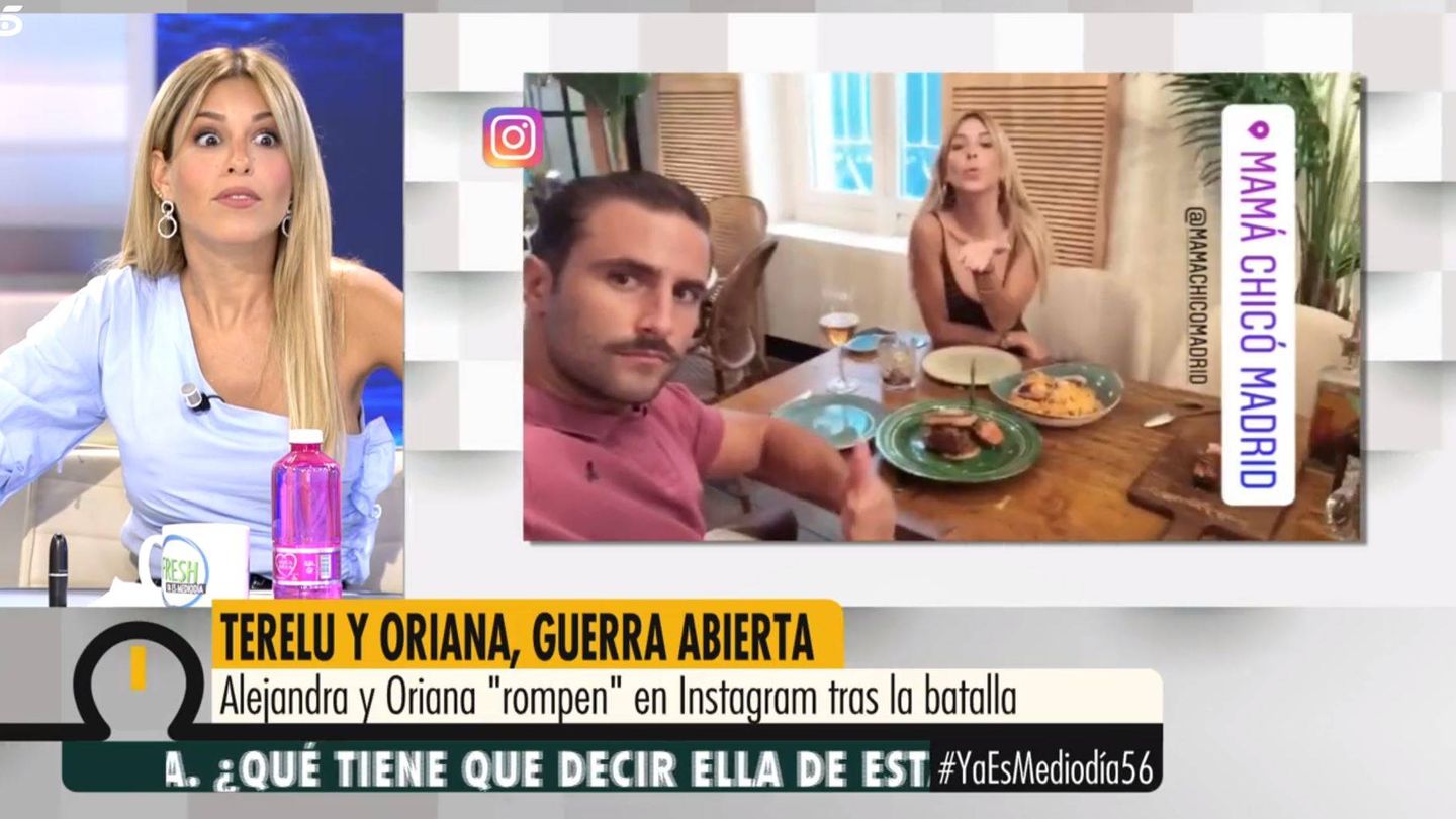 Oriana al ver el vídeo con su novio por televisión. (Mediaset España)