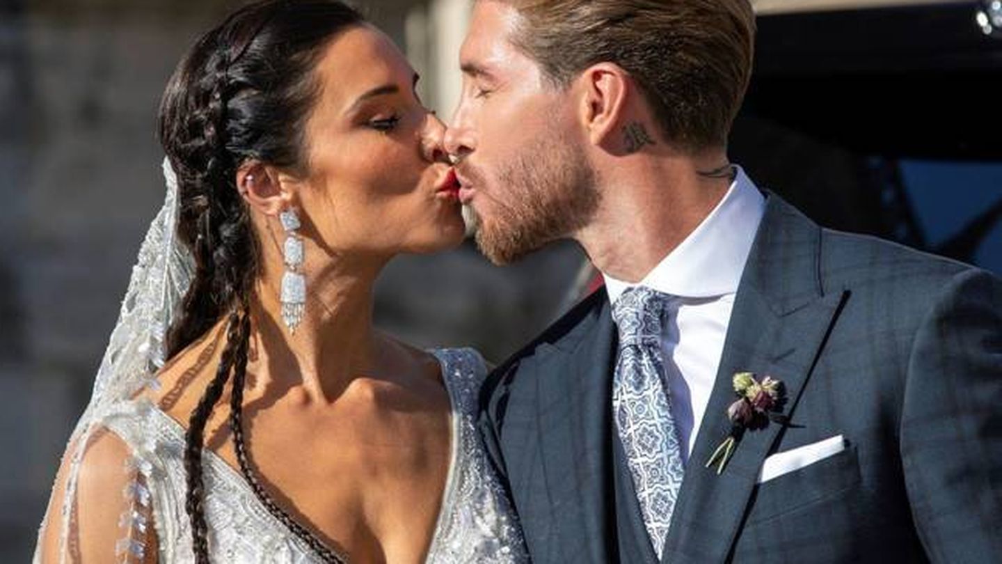 Pilar Rubio y Sergio Ramos, el beso de los recién casados. (EFE)