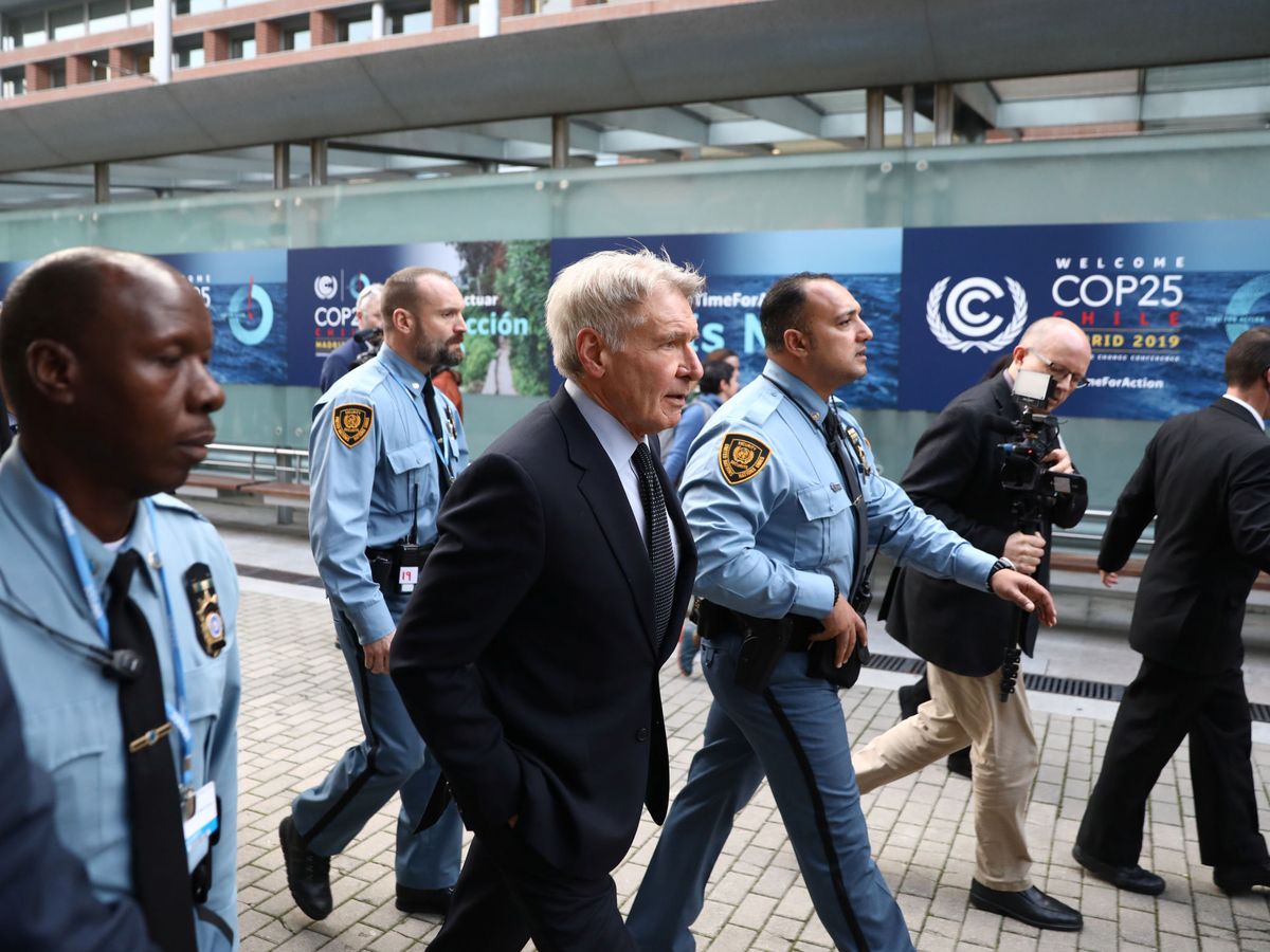 Foto: Harrison Ford, durante la cumbre del clima de Madrid. (Reuters)