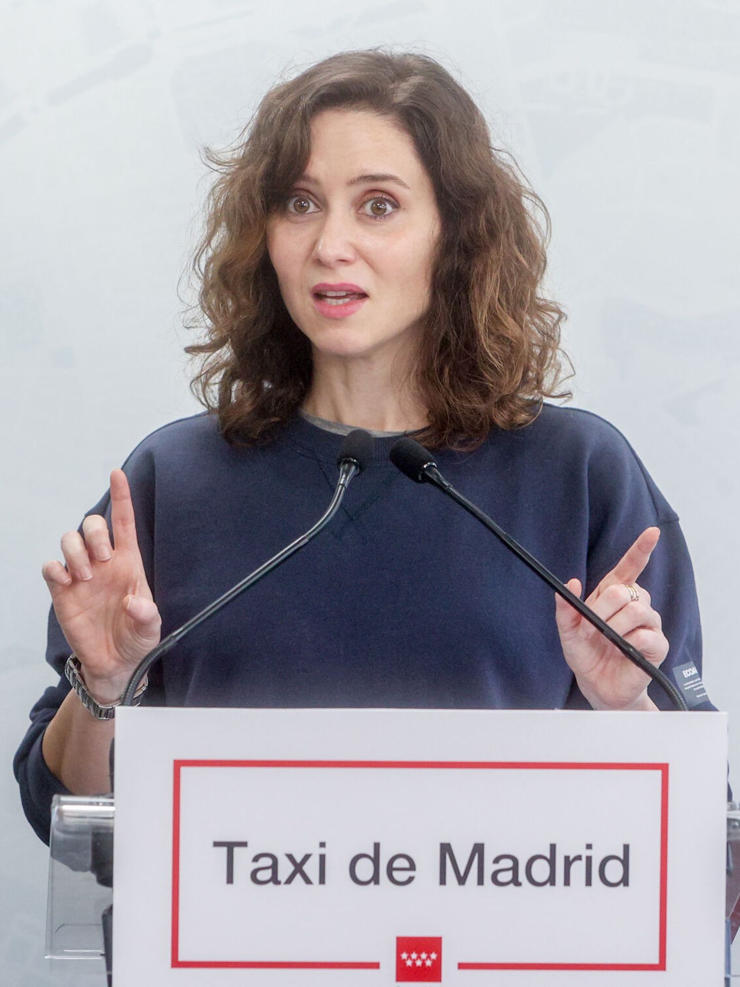 La presidenta de la Comunidad de Madrid, Isabel Díaz Ayuso, interviene durante su visita a la sede de la Asociación Gremial de Auto-Taxi de Madrid. (Europa Press)