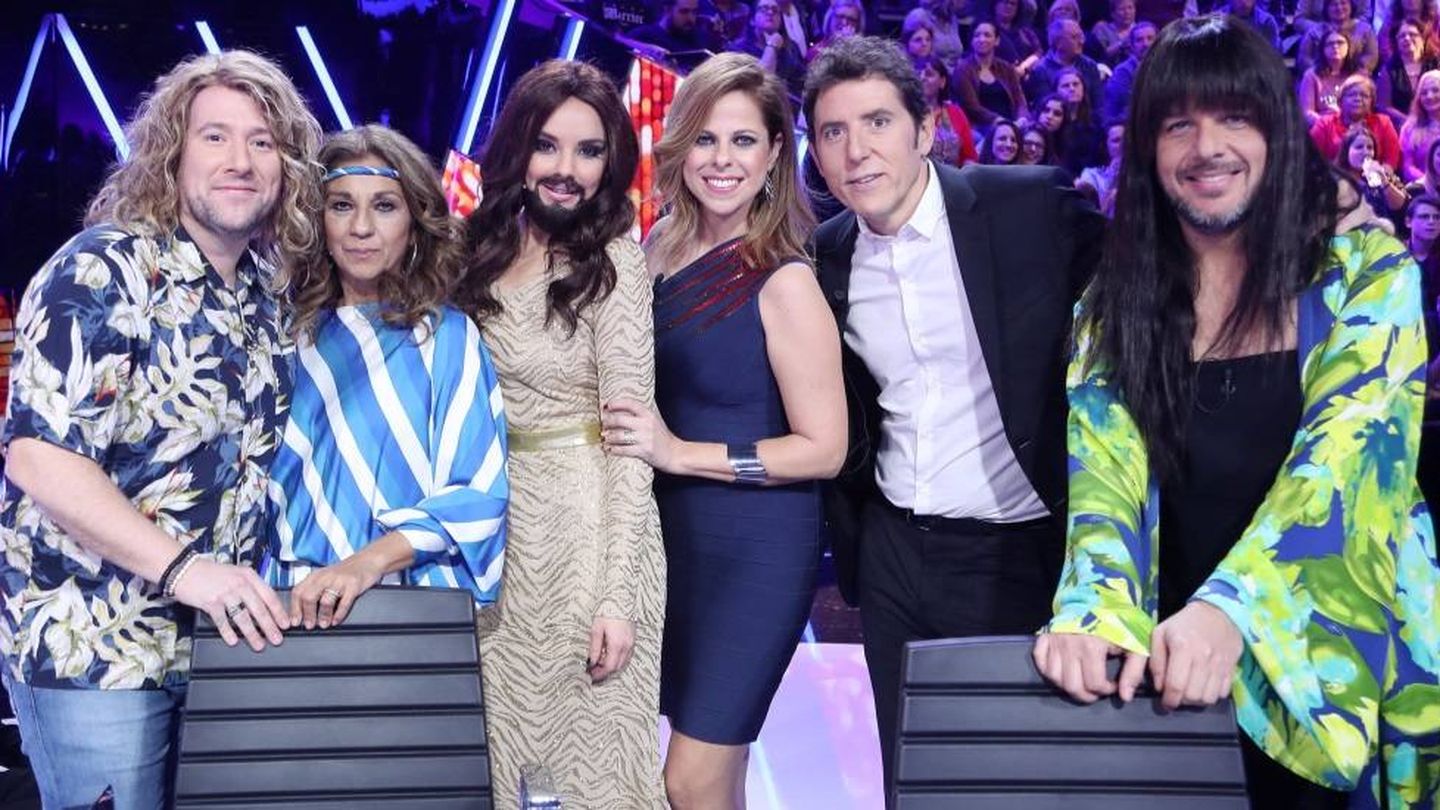 El jurado de 'Tu cara me suena', en la gala especial de Eurovisión. (Antena 3)