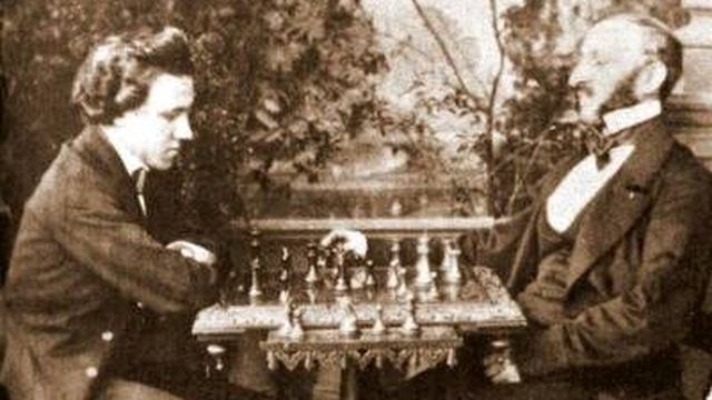 Paul Morphy jugando contra Johann Löwenthal en 1858. (Creative Commons)