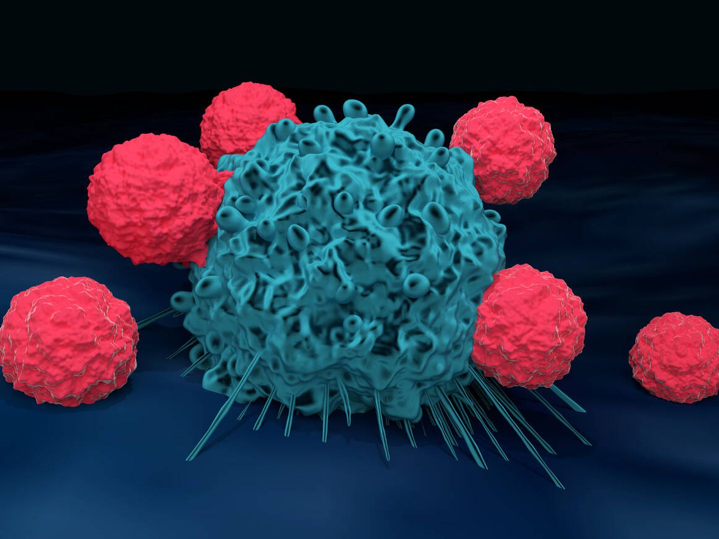 Células T atacando una célula cancerosa. (iStock)